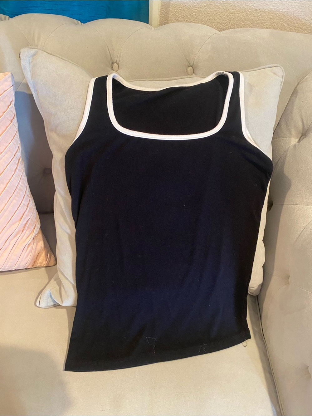Black Square Neck Tank Top with White Trim - Women size medium